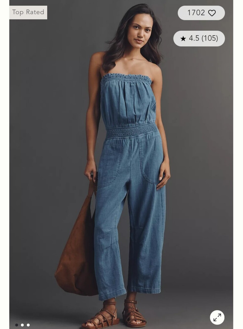 Anthropologie Pilcro Reese Strapless Jumpsuit in Cross Weave Cotton Size Large